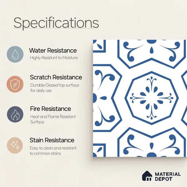 Moroccan Wall & Floor Tile TL 08012 Zenith Taupe White 1 ft x 1 ft Porcelain Matte Finish - 9 mm | Suitable for Bathroom, Kitchen, Balcony | Please Expect a Slight Variation of Pattern
