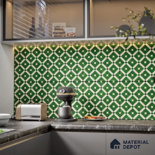 Moroccan Wall & Floor Tile TL 08015 Silica Crest Green 1 ft x 1 ft Ceramic Matte Finish - 9 mm | Suitable for Bathroom, Kitchen, Balcony | Please Expect a Slight Variation of Pattern