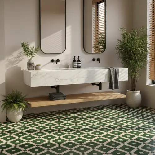 Moroccan Tile TL 08015 Silica Crest Green 1 ft x 1 ft Vitrified Matte Finish - 9 mm | Suitable for Living Room, Kitchen, Balcony Floor & Wall | Please Expect a Slight Variation of Pattern