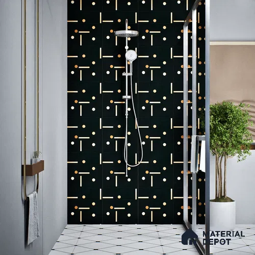 Moroccan Wall & Floor Tile TL 08016 Rockveil Grey Black 1 ft x 1 ft Ceramic Matte Finish - 9 mm | Suitable for Bathroom, Kitchen, Balcony | Please Expect a Slight Variation of Pattern