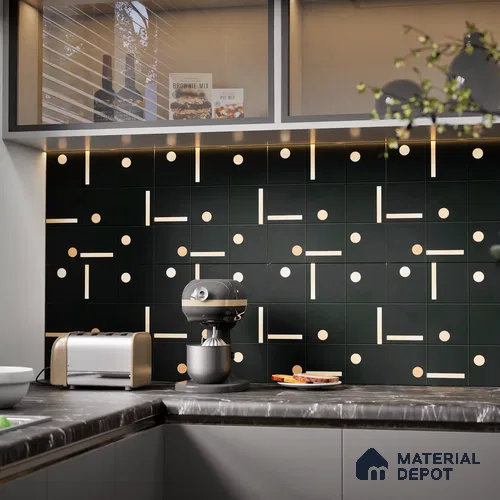 Moroccan Wall & Floor Tile TL 08016 Rockveil Grey Black 1 ft x 1 ft Ceramic Matte Finish - 9 mm | Suitable for Bathroom, Kitchen, Balcony | Please Expect a Slight Variation of Pattern