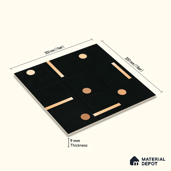 Moroccan Wall & Floor Tile TL 08016 Rockveil Grey Black 1 ft x 1 ft Porcelain Matte Finish - 9 mm | Suitable for Bathroom, Kitchen, Balcony | Please Expect a Slight Variation of Pattern