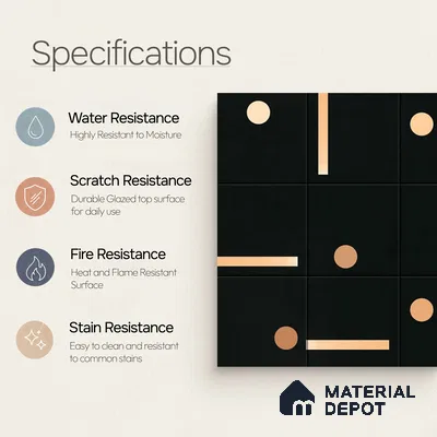 Moroccan Wall & Floor Tile TL 08016 Rockveil Grey Black 1 ft x 1 ft Porcelain Matte Finish - 9 mm | Suitable for Bathroom, Kitchen, Balcony | Please Expect a Slight Variation of Pattern