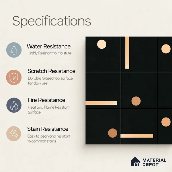 Moroccan Wall & Floor Tile TL 08016 Rockveil Grey Black 1 ft x 1 ft Porcelain Matte Finish - 9 mm | Suitable for Bathroom, Kitchen, Balcony | Please Expect a Slight Variation of Pattern