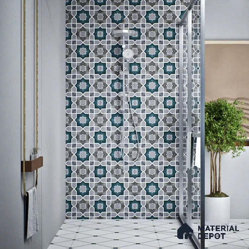 Moroccan Wall & Floor Tile TL 08021 Grey 1 ft x 1 ft Ceramic Matte Finish - 9 mm | Suitable for Bathroom, Kitchen, Balcony | Please Expect a Slight Variation of Pattern