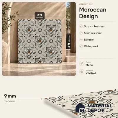 Moroccan Tile TL 08032 B Seoni Beige Beige 2 ft x 2 ft Vitrified Matte Finish - 9 mm | Suitable For Kitchen Backsplash, Balcony, Dining Area | Please Expect a Slight Variation of Pattern