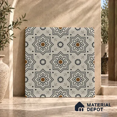 Moroccan Tile TL 08032 B Seoni Beige Beige 2 ft x 2 ft Vitrified Matte Finish - 9 mm | Suitable For Kitchen Backsplash, Balcony, Dining Area | Please Expect a Slight Variation of Pattern