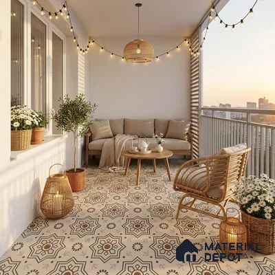 Moroccan Tile TL 08032 B Seoni Beige Beige 2 ft x 2 ft Vitrified Matte Finish - 9 mm | Suitable For Kitchen Backsplash, Balcony, Dining Area | Please Expect a Slight Variation of Pattern
