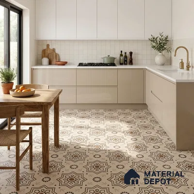 Moroccan Tile TL 08032 B Seoni Beige Beige 2 ft x 2 ft Vitrified Matte Finish - 9 mm | Suitable For Kitchen Backsplash, Balcony, Dining Area | Please Expect a Slight Variation of Pattern