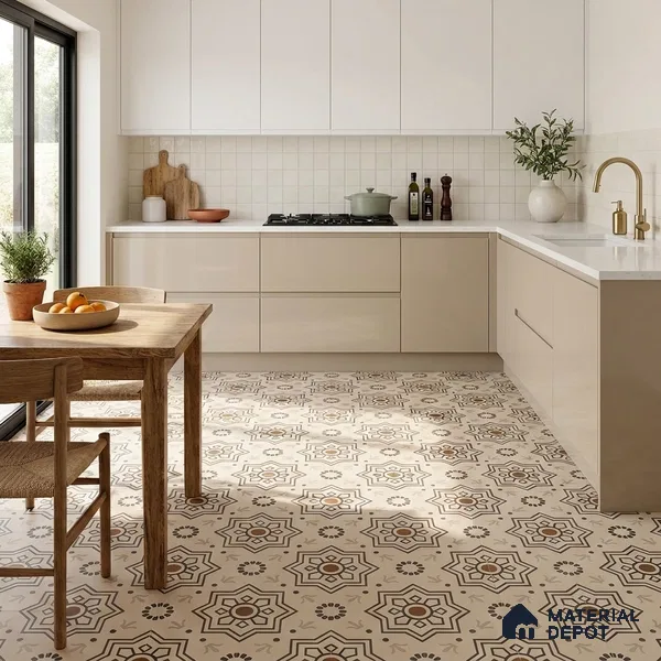 Moroccan Tile TL 08032 B Seoni Beige Beige 2 ft x 2 ft Vitrified Matte Finish - 9 mm | Suitable For Kitchen Backsplash, Balcony, Dining Area | Please Expect a Slight Variation of Pattern