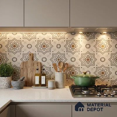 Moroccan Tile TL 08032 B Seoni Beige Beige 2 ft x 2 ft Vitrified Matte Finish - 9 mm | Suitable For Kitchen Backsplash, Balcony, Dining Area | Please Expect a Slight Variation of Pattern