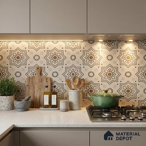 Moroccan Tile TL 08032 B Seoni Beige Beige 2 ft x 2 ft Vitrified Matte Finish - 9 mm | Suitable For Kitchen Backsplash, Balcony, Dining Area | Please Expect a Slight Variation of Pattern