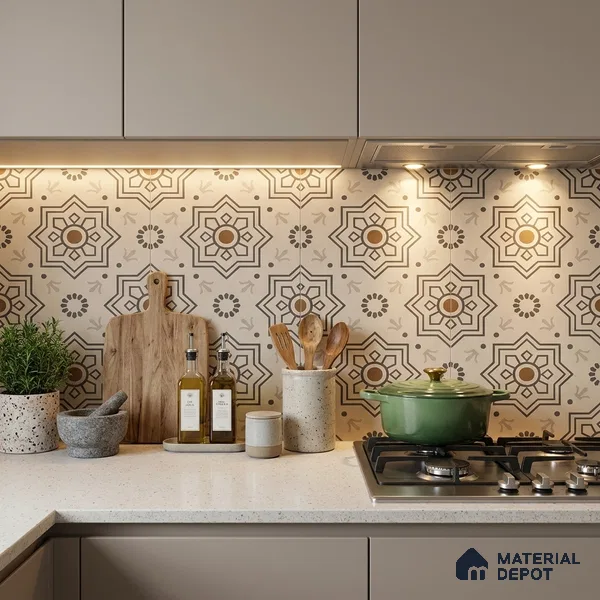 Moroccan Tile TL 08032 B Seoni Beige Beige 2 ft x 2 ft Vitrified Matte Finish - 9 mm | Suitable For Kitchen Backsplash, Balcony, Dining Area | Please Expect a Slight Variation of Pattern