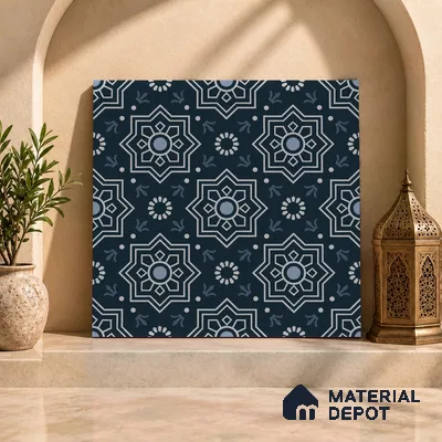 Moroccan Tile TL 08032 Seoni Black Black 2 ft x 2 ft Vitrified Matte Finish - 9 mm | Suitable For Kitchen Backspash, Accent/Feature Wall, Dining Area | Please Expect a Slight Variation of Pattern