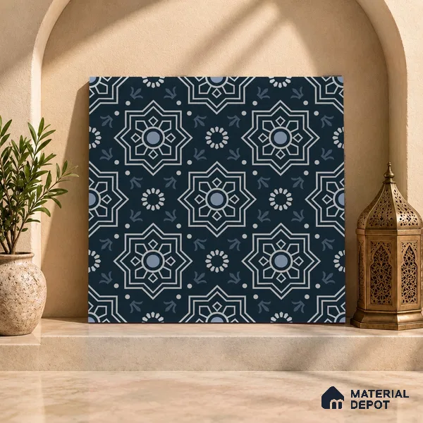 Moroccan Tile TL 08032 Seoni Black Black 2 ft x 2 ft Vitrified Matte Finish - 9 mm | Suitable For Kitchen Backspash, Accent/Feature Wall, Dining Area | Please Expect a Slight Variation of Pattern