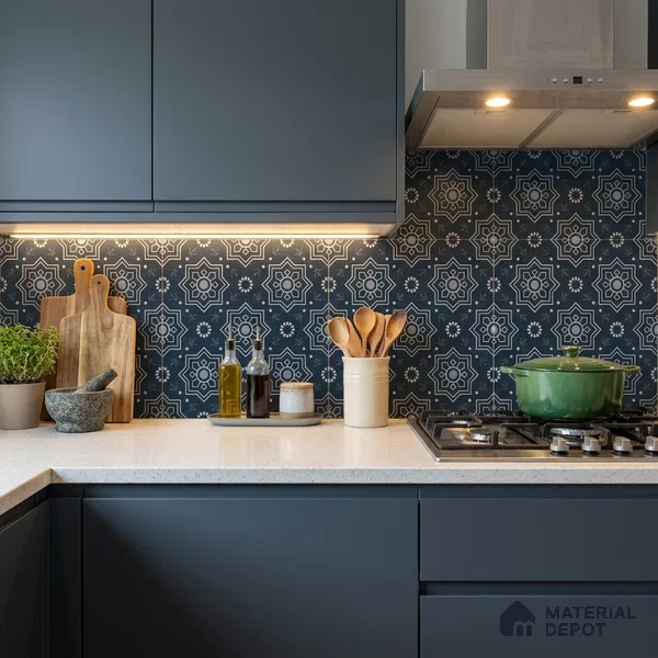 Moroccan Tile TL 08032 Seoni Black Black 2 ft x 2 ft Vitrified Matte Finish - 9 mm | Suitable For Kitchen Backspash, Accent/Feature Wall, Dining Area | Please Expect a Slight Variation of Pattern