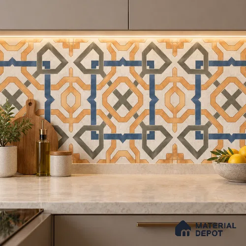 Moroccan Tile TL 08034 Grunge Orange Orange 2 ft x 2 ft Vitrified Matte Finish - 9 mm | Suitable For Kitchen, Accent/Feature Wall, Balcony | Please Expect a Slight Variation of Pattern
