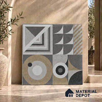 Moroccan Tile TL 08035 Linton Decor Grey 2 ft x 2 ft Vitrified Matte Finish - 9 mm | Suitable For Kitchen, Accent/Feature Wall, Dining Area | Please Expect a Slight Variation of Pattern