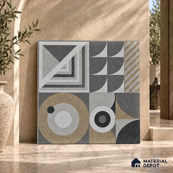Moroccan Tile TL 08035 Linton Decor Grey 2 ft x 2 ft Vitrified Matte Finish - 9 mm | Suitable For Kitchen, Accent/Feature Wall, Dining Area | Please Expect a Slight Variation of Pattern