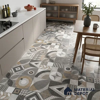 Moroccan Tile TL 08035 Linton Decor Grey 2 ft x 2 ft Vitrified Matte Finish - 9 mm | Suitable For Kitchen, Accent/Feature Wall, Dining Area | Please Expect a Slight Variation of Pattern