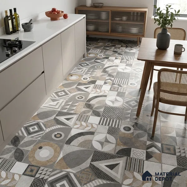 Moroccan Tile TL 08035 Linton Decor Grey 2 ft x 2 ft Vitrified Matte Finish - 9 mm | Suitable For Kitchen, Accent/Feature Wall, Dining Area | Please Expect a Slight Variation of Pattern