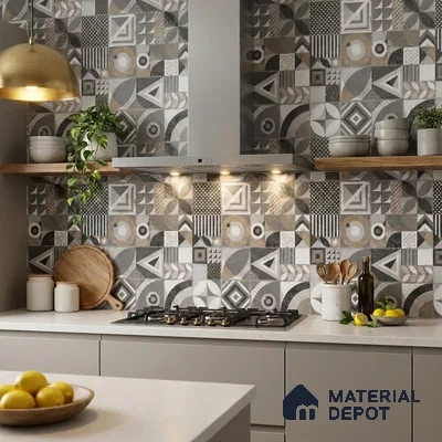 Moroccan Tile TL 08035 Linton Decor Grey 2 ft x 2 ft Vitrified Matte Finish - 9 mm | Suitable For Kitchen, Accent/Feature Wall, Dining Area | Please Expect a Slight Variation of Pattern