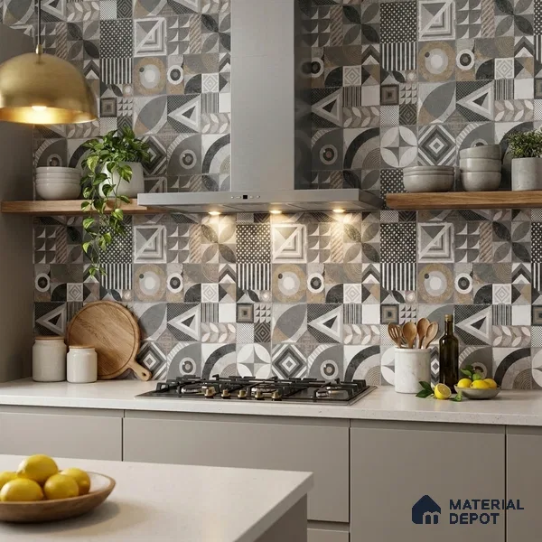 Moroccan Tile TL 08035 Linton Decor Grey 2 ft x 2 ft Vitrified Matte Finish - 9 mm | Suitable For Kitchen, Accent/Feature Wall, Dining Area | Please Expect a Slight Variation of Pattern