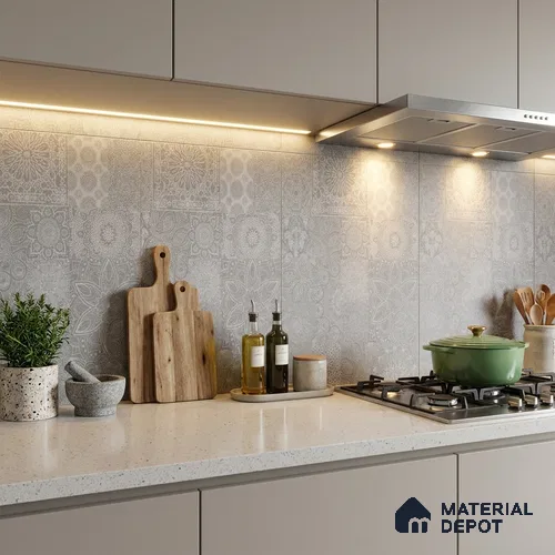 Moroccan Tile TL 08038 Minister Decor Grey 2 ft x 2 ft Vitrified Matte Finish - 9 mm | Suitable For Kitchen Backsplash, Bathroom, Dining Area | Please Expect a Slight Variation of Pattern