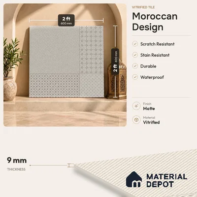 Moroccan Tile TL 08042 Corbi Beige Beige 2 ft x 2 ft Vitrified Matte Finish - 9 mm | Suitable For Balcony, Bathroom, Dining Area | Please Expect a Slight Variation of Pattern