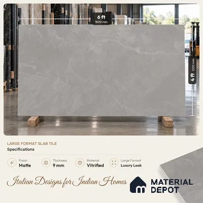 Stone Look Floor & Wall Tile TL 08087 E Archie Grey 6 ft x 4 ft Vitrified Matte Finish - 9 mm | Adhesive and Spacers Must be Used During Installation