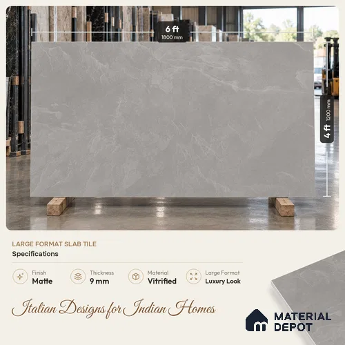 Stone Look Floor & Wall Tile TL 08087 E Archie Grey 6 ft x 4 ft Vitrified Matte Finish - 9 mm | Adhesive and Spacers Must be Used During Installation