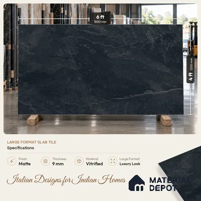 Stone Look Floor & Wall Tile TL 08087 F Archie Nero 6 ft x 4 ft Vitrified Matte Finish - 9 mm | Adhesive and Spacers Must be Used During Installation