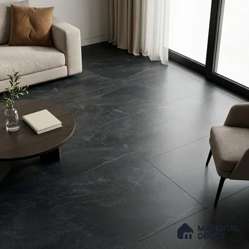 Stone Look Floor & Wall Tile TL 08087 F Archie Nero 6 ft x 4 ft Vitrified Matte Finish - 9 mm | Adhesive and Spacers Must be Used During Installation