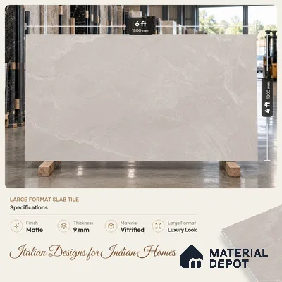 Stone Look Floor & Wall Tile TL 08087 G Archie Bianco 6 ft x 4 ft Vitrified Matte Finish - 9 mm | Adhesive and Spacers Must be Used During Installation