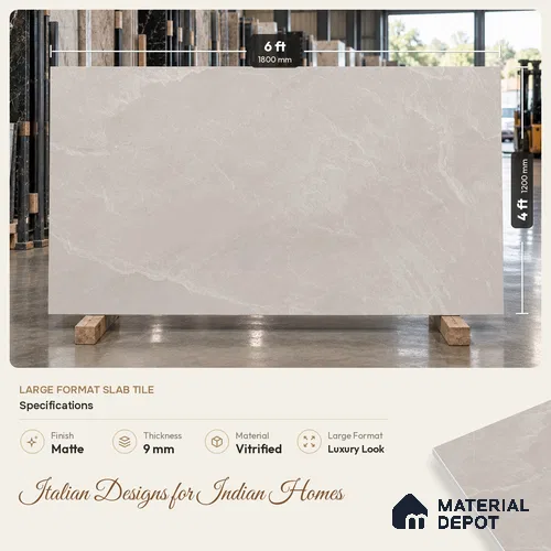 Stone Look Floor & Wall Tile TL 08087 G Archie Bianco 6 ft x 4 ft Vitrified Matte Finish - 9 mm | Adhesive and Spacers Must be Used During Installation