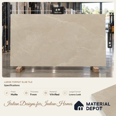 Stone Look Floor & Wall Tile TL 08087 H Archie Beige 6 ft x 4 ft Vitrified Matte Finish - 9 mm | Adhesive and Spacers Must be Used During Installation