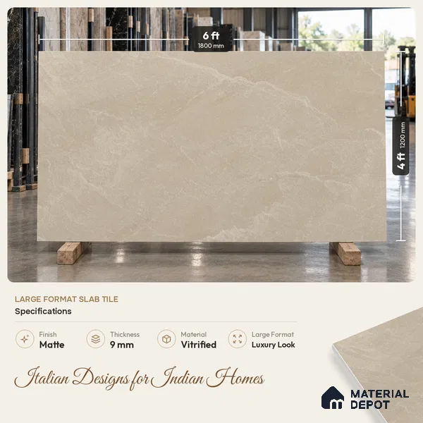Stone Look Floor & Wall Tile TL 08087 H Archie Beige 6 ft x 4 ft Vitrified Matte Finish - 9 mm | Adhesive and Spacers Must be Used During Installation