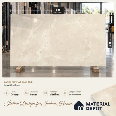 Marble Look Floor & Wall Tile TL 08088 C Alboran Beige Endless 6 ft x 4 ft Vitrified Glossy Finish - 9 mm | Adhesive and Spacers Must be Used During Installation