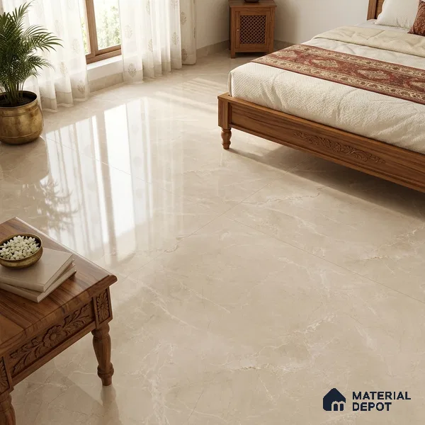 Marble Look Floor & Wall Tile TL 08088 C Alboran Beige Endless 6 ft x 4 ft Vitrified Glossy Finish - 9 mm | Adhesive and Spacers Must be Used During Installation