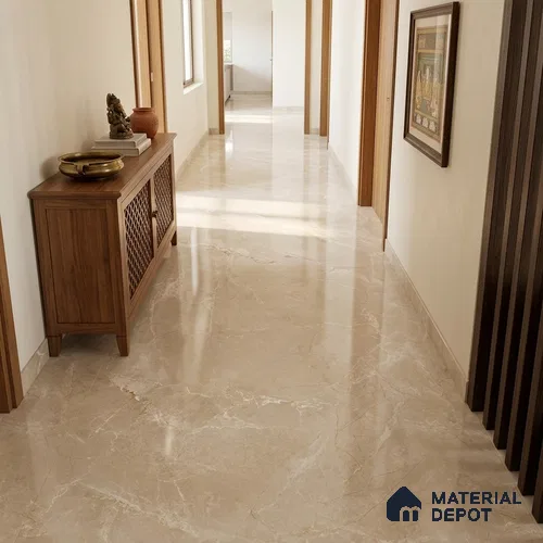 Marble Look Floor & Wall Tile TL 08088 C Alboran Beige Endless 6 ft x 4 ft Vitrified Glossy Finish - 9 mm | Adhesive and Spacers Must be Used During Installation