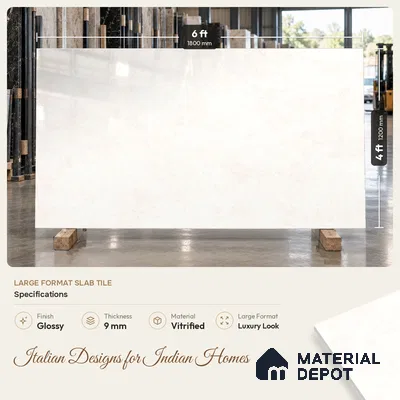 Marble Look Floor & Wall Tile TL 08089 C Bulgari Crema 6 ft x 4 ft Vitrified Glossy Finish - 9 mm | Adhesive and Spacers Must be Used During Installation