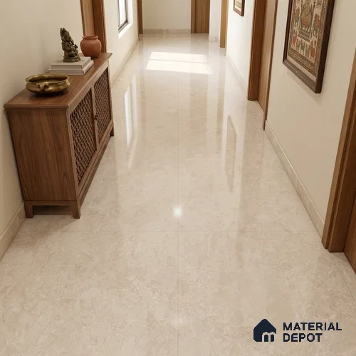 Marble Look Floor & Wall Tile TL 08089 C Bulgari Crema 6 ft x 4 ft Vitrified Glossy Finish - 9 mm | Adhesive and Spacers Must be Used During Installation