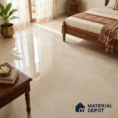 Marble Look Floor & Wall Tile TL 08089 C Bulgari Crema 6 ft x 4 ft Vitrified Glossy Finish - 9 mm | Adhesive and Spacers Must be Used During Installation