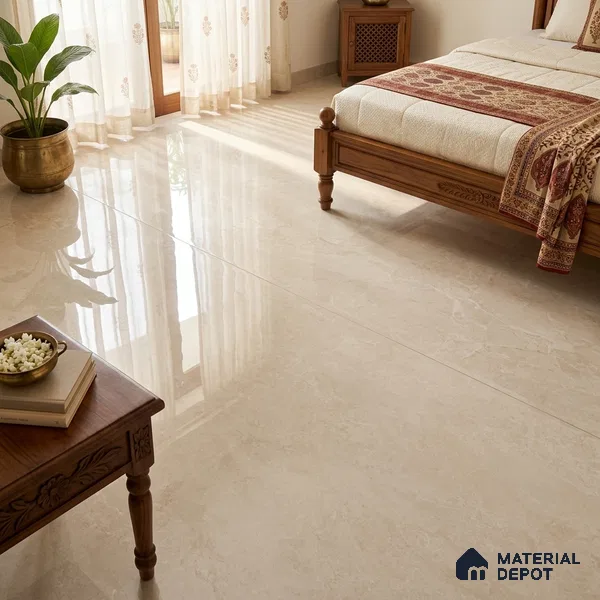 Marble Look Floor & Wall Tile TL 08089 C Bulgari Crema 6 ft x 4 ft Vitrified Glossy Finish - 9 mm | Adhesive and Spacers Must be Used During Installation