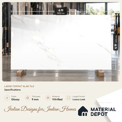 Marble Look Floor & Wall Tile TL 08090 B Calacatta Michael Endless 6 ft x 4 ft Vitrified Glossy Finish - 9 mm | Adhesive and Spacers Must be Used During Installation