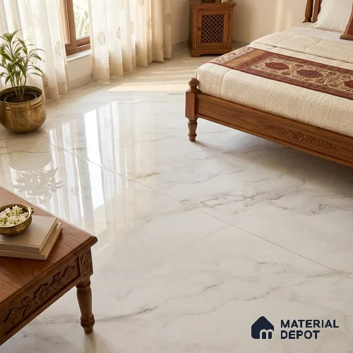 Marble Look Floor & Wall Tile TL 08090 B Calacatta Michael Endless 6 ft x 4 ft Vitrified Glossy Finish - 9 mm | Adhesive and Spacers Must be Used During Installation
