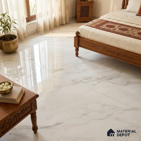 Marble Look Floor & Wall Tile TL 08090 B Calacatta Michael Endless 6 ft x 4 ft Vitrified Glossy Finish - 9 mm | Adhesive and Spacers Must be Used During Installation