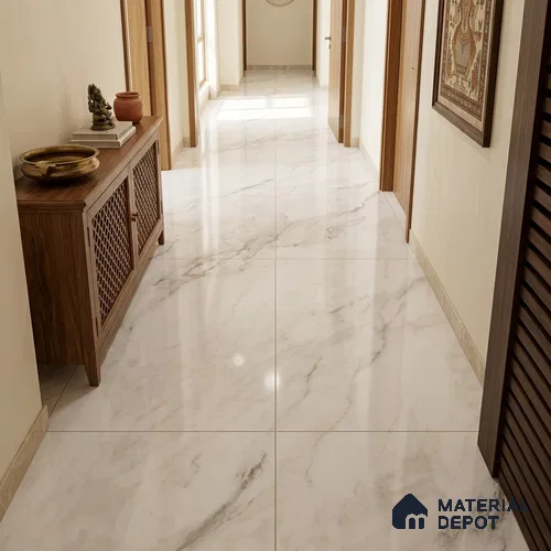 Marble Look Floor & Wall Tile TL 08090 B Calacatta Michael Endless 6 ft x 4 ft Vitrified Glossy Finish - 9 mm | Adhesive and Spacers Must be Used During Installation