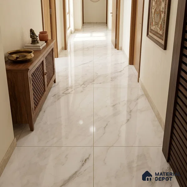 Marble Look Floor & Wall Tile TL 08090 B Calacatta Michael Endless 6 ft x 4 ft Vitrified Glossy Finish - 9 mm | Adhesive and Spacers Must be Used During Installation