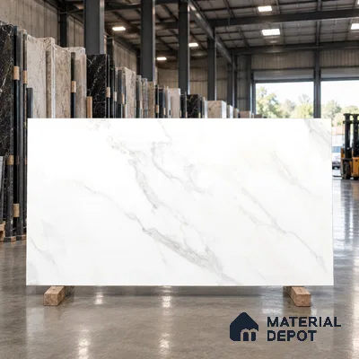 Marble Look Floor & Wall Tile TL 08090 C DG Calacatta Michael Endless 6 ft x 4 ft Vitrified Matte Finish - 9 mm | Adhesive and Spacers Must be Used During Installation